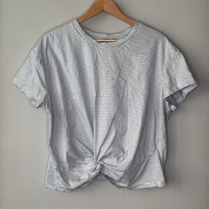 Lush Tamara Cropped Knot Front Knit Top in Black & White Size XXL